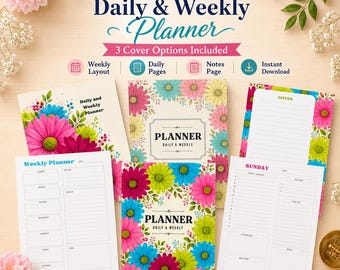 Daily Schedule Template 15 Minute, Printable Daily Planner, Weekly Planner PDF, Time Blocking Schedule, Floral Planner Digital and Print use