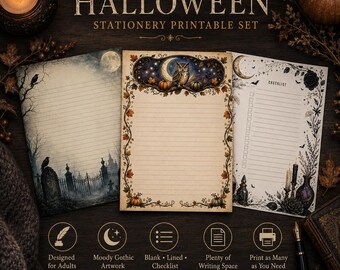 Halloween Writing Paper for Adults, Printable Halloween Stationery, Lined Blank Checklist Pages, Ghost Pumpkin Owl Paper, journal paper