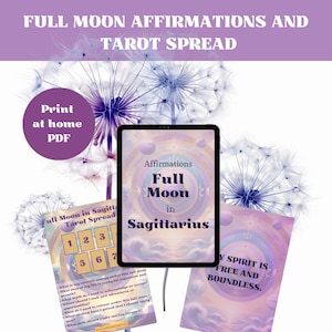 Tarotkort för fullmånen i Skytten och affirmationskort | Utskrivbara tarotkort | Guide till fullmåneritualer | Digital nedladdning
