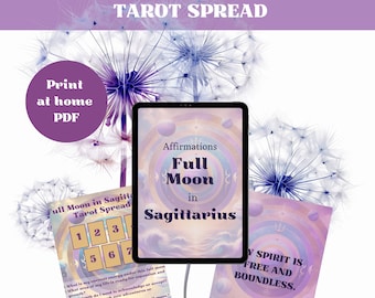 Full Moon in Sagittarius Tarot Spread and Affirmation Cards Set | Printable Tarot Cheat Sheets | Full Moon Ritual Guide | Digital Download