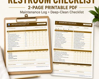 Restroom Checklist Printable | Bathroom Cleaning Log | Daily Cleaning Checklist | Editable Canva Template | Use in Business Restaurant Spa