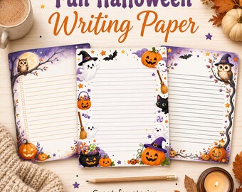 Halloween Writing Paper for Kids, Printable Halloween Stationery, Lined Blank Checklist Pages, Ghost Pumpkin Owl Paper, Classroom Printable