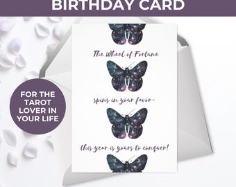 Tarot Birthday Card Digital Download | Wheel of Fortune | New Beginnings | Graduation | Career Change | Spiritual Card | Printable | 3 Sizes