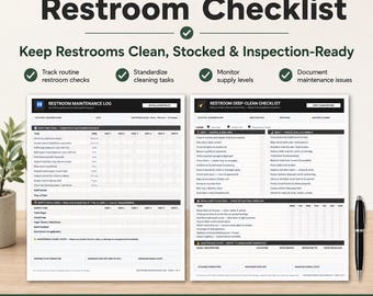 Restroom Checklist Printable | Bathroom Cleaning Log | Daily Cleaning Checklist | Editable Canva Template | Use in Business Restaurant Spa