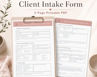 Pilates Studio Client Intake Form, Printable PDF for Pilates Instructors, Health History Form, Client Agreement, Consent Form