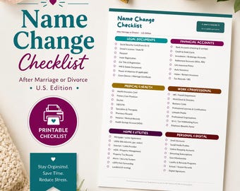 Name Change Checklist | Bride Name Change Kit | Divorce Name Change Guide | Newlywed Checklist | Printable PDF rustic color palette