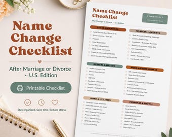 Name Change Checklist | Bride Name Change Kit | Divorce Name Change Guide | Newlywed Checklist | Printable PDF rustic color palette