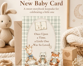 Baby Shower Card, New Baby Card, Gender Neutral Baby Card, Welcome Baby Card, Storybook Newborn Card, Printable 5x7 Greeting Card Download