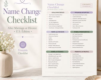 Name Change Checklist | Bride Name Change Kit | Divorce Name Change Guide | Newlywed Checklist | Printable PDF
