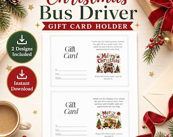 Christmas Bus Driver Gift Card Holder | Merry Christmas School Bus Driver Thank You | Holiday Bus Driver Appreciation Printable