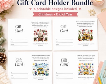 School Bus Driver Gift Card Holder Bundle | Christmas & Thank You for Going the Extra Mile | Bus Driver Appreciation Printable