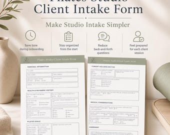 Pilates Studio Client Intake Form, Printable PDF for Pilates Instructors, Health History Form, Client Agreement, Consent Form