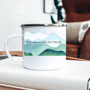 The Mountains are calling Outdoor Enamel Mug and Coffee cup Camping Mug Outdoor Stainless steel Mug Travel Enamel Mug