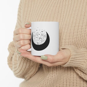 Crescent moon Flower Mug Celestial Mug Moon Mug Witchy moon mystical moon mug Moon lovers mug Ceramic mug gift housewarming gift for her