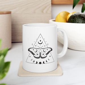 Moth Moon Phase Mug Lunar phases moon phases mug Butterfly Moth Moon Mug Celestial mug Boho Mystical mug Witchy mug Celestial moth cup