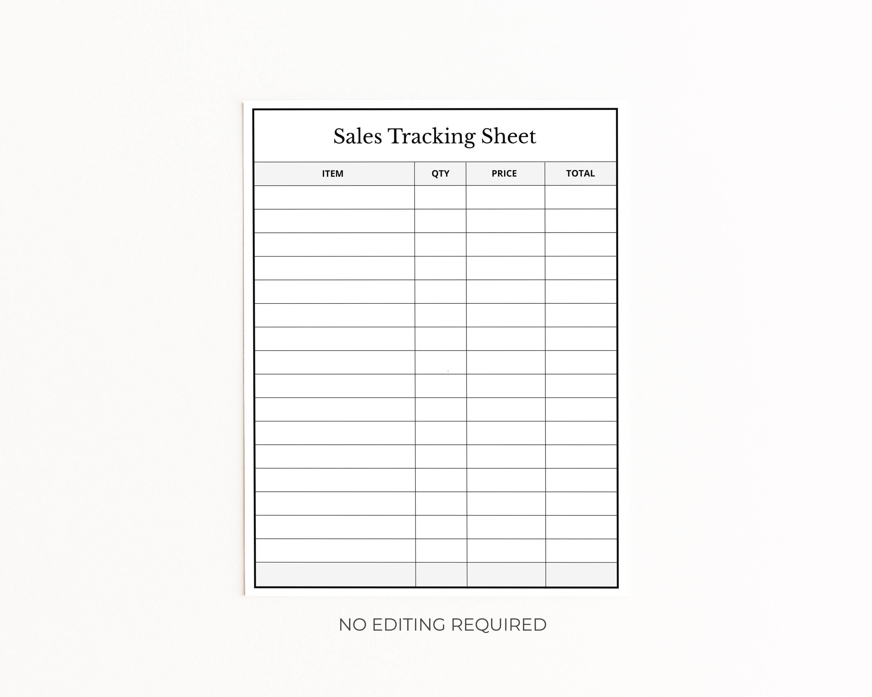 Sales Tracker Form Printable, Fundraiser Bake Sale or Concessions Log ...