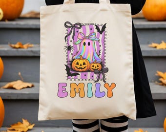 Halloween Trick or Treat Cotton Canvas Tote Bag: Personalized Spooky Gift