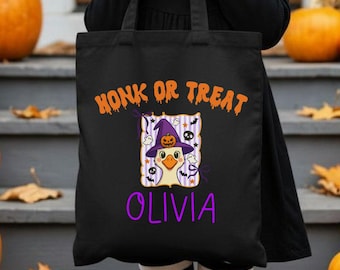 Halloween Trick or Treat Cotton Canvas Tote Bag: Personalized Spooky Gift