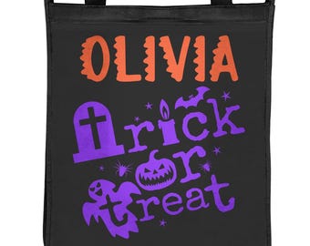 Kids Halloween Trick or Treat Bag, Custom Name Bag, Personalized Tote Bag, Halloween Tote Bag, Eco-friendly bag, Recycled material