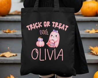 Personalized Halloween Trick or Treat Bag: Cotton Canvas Tote, Custom Name