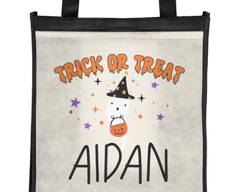 Kids Halloween Trick or Treat Bag, Custom Name Candy Tote, Personalized Tote Bag, Halloween Tote Bag, Recycled material, Eco friendly tote