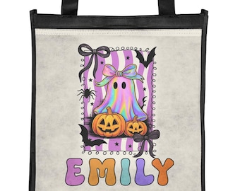 Kids Halloween Trick or Treat Back, Personalized Tote Bag, Halloween Tote Bag, Recycled material