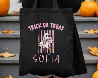 Personalized Halloween Trick or Treat Cotton Canvas Tote Bag