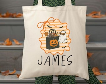 Halloween Trick or Treat Cotton Canvas Tote Bag: Personalized Spooky Gift
