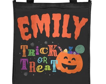 Kids Halloween Trick or Treat Bag, Custom Name Bag, Personalized Tote Bag, Halloween Tote Bag, Eco-friendly bag, Recycled material
