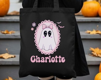 Halloween Trick or Treat Cotton Canvas Tote Bag: Personalized Spooky Gift