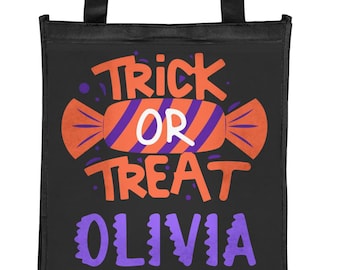 Kids Halloween Trick or Treat Bag, Custom Name Bag, Personalized Tote Bag, Halloween Tote Bag, Eco-friendly bag, Recycled material
