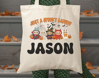 Halloween Trick or Treat Cotton Canvas Tote Bag: Personalized Spooky Gift