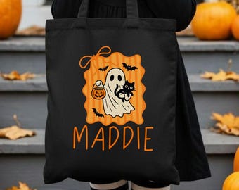 Halloween Trick or Treat Cotton Canvas Tote Bag: Personalized Spooky Gift