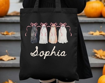 Personalized Halloween Trick or Treat Cotton Canvas Tote Bag