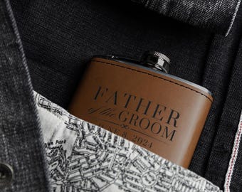 Custom Wedding Flask 6oz, Personalized Flask, Whiskey Flask, Gift for Father of the Groom, Custom Wedding Day Gift, Wedding Keepsake
