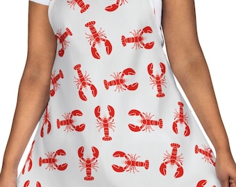 Lobster Print Apron, All Over Print, Kitchen Accessory, Colorful Cooking Apron, Cooking Gift for Chef, Seafood Lover Apron, Gift for Dad