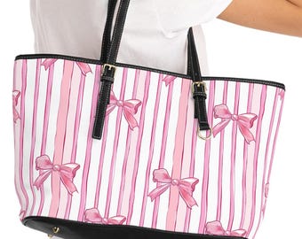 Pink Coquette Bows Shoulder Bag - Stylish Tote for Summer Getaways, Everyday Use, Gift for Her, PU Leather Handbag, Women's Fashion Purse