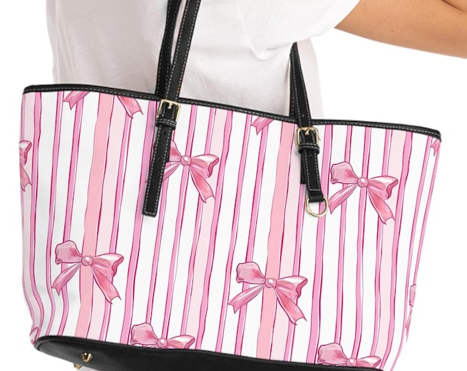 Featured listing image: Pink Coquette Bows Shoulder Bag - Stylish Tote for Summer Getaways, Everyday Use, Gift for Her, PU Leather Handbag, Women's Fashion Purse