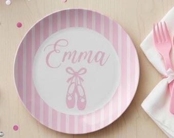 Personalized Pink Ballet Plate, Custom Name Dinnerware, Birthday Gift