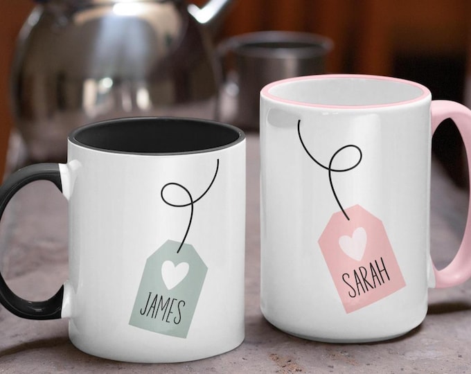 Featured listing image: Personalized Tea Drinker Mug, Accent Coffee Mug 11oz, 15oz, Ceramic Mug, Tea Lovers Mug, Gift for Newlyweds, Valentine's Day Gift