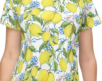 Lemon Pattern T-Shirt Dress | All Over Print Fruit Floral Summer