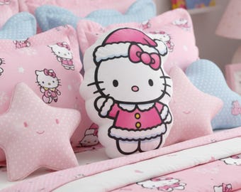 Pink Hello Kitty Santa Custom Shaped Pillow | Christmas Bedroom Decor