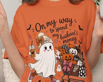 On My Way to Spend My Husband's Money Ghost Halloween T-Shirt | Trick or Treat Shopping
