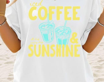 Iced Coffee & Sunshine T-shirt | Retro Pink Summer Drink Tee