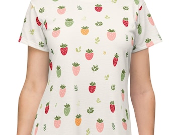 Strawberry Pattern T-Shirt Dress | All-Over Print
