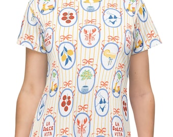 La Dolce Vita Italian Citrus Pattern T-Shirt Dress | Lemon Orange Olive Print