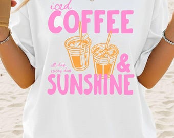 Iced Coffee & Sunshine T-shirt | Retro Pink Summer Drink Tee