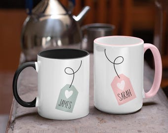 Personalized Tea Drinker Mug, Accent Coffee Mug 11oz, 15oz, His and Her Ceramic Mug, Tea Lovers Mug, Gift for Newlyweds, Valentine's Day
