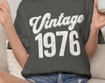 Vintage 1976 Custom Name T-shirt | Retro Birthday 50 Tee, Back and Front Design