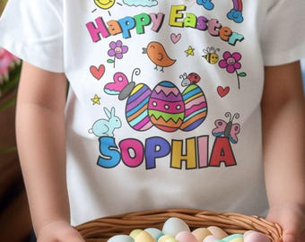 Personalized Easter Color-in Toddler Tee - Fun Activity Shirt for Kids, Custom Easter Bunny Tee, Children's Craft T-Shirt, Cute Spring Shirt